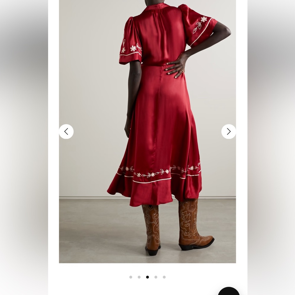 THE GREAT. Red Embroidered Button-Front Maxi Dress - Picture 3 of 8